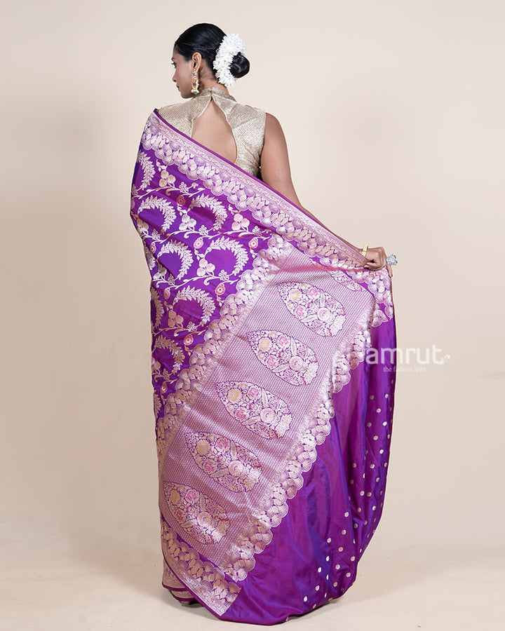 Purple Zari Woven Silk Saree with Unstitched Blouse 05