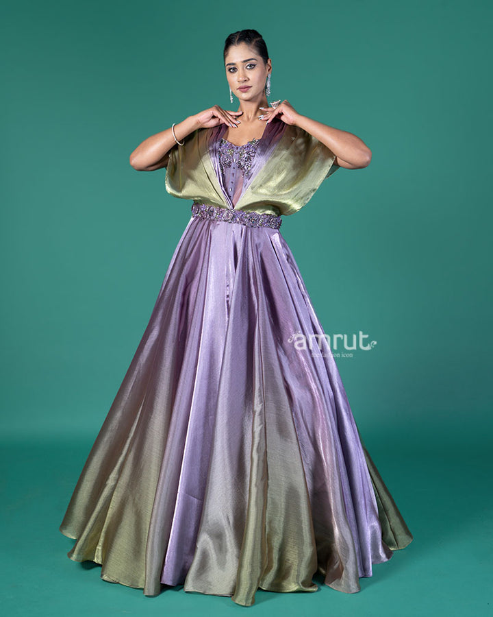 Purple and Green Embellished Gown 01