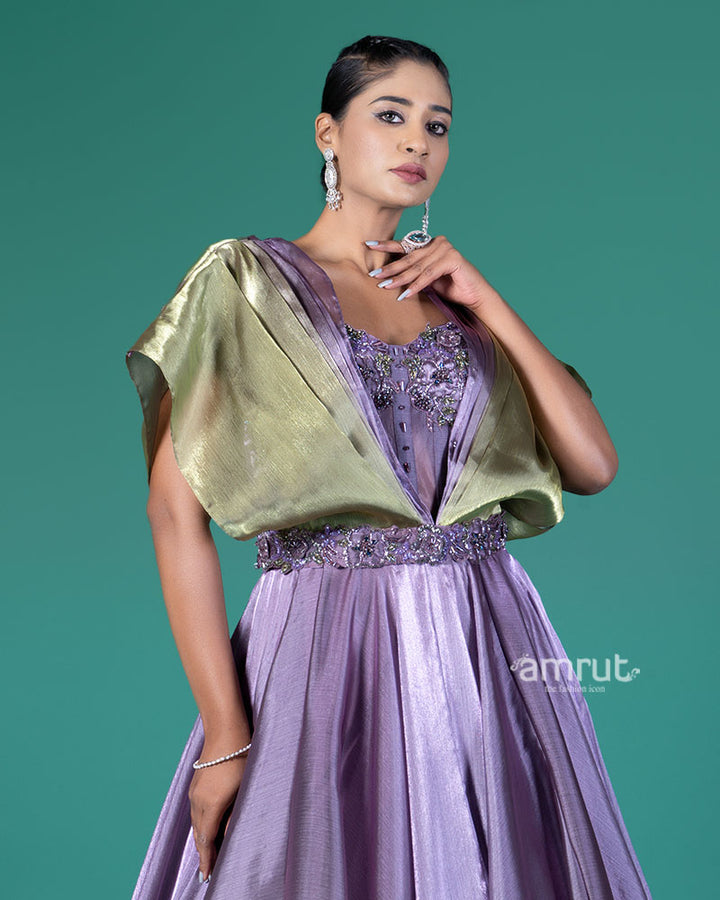Purple and Green Embellished Gown 02