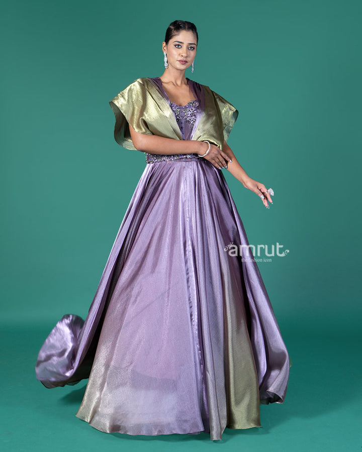 Purple and Green Embellished Gown 04