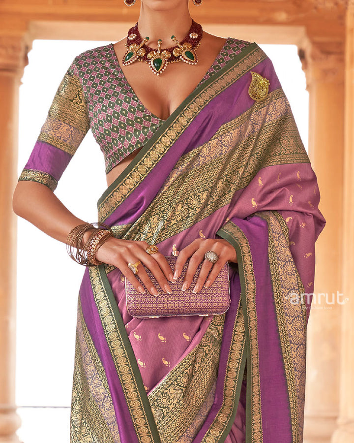 Purple and Multicolor Printed Patola Silk Saree with Unstitched Blouse 03