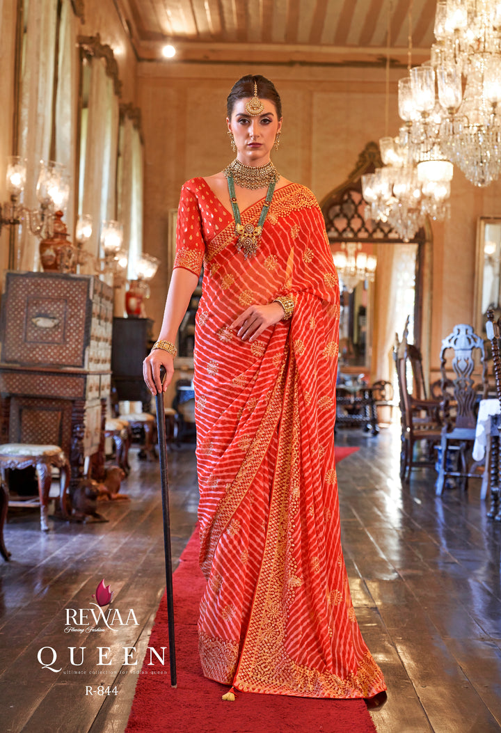 Royal Bridal Red Leheriya Pattern Georgette Designer Saree