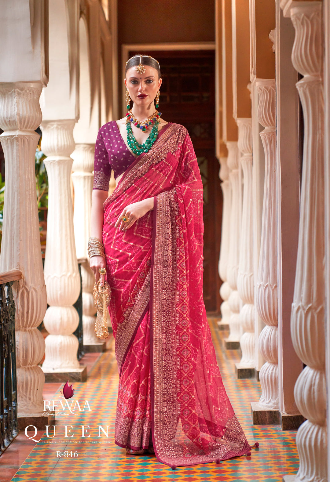 Royal Rani Pink Leheriya Pattern Georgette Designer Saree