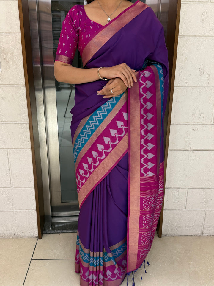 Elegant Patola Silk Saree with Unstitched Blouse and Exquisite Weaving