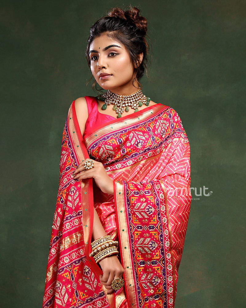 Pink Silk Saree with Unstitched Blouse