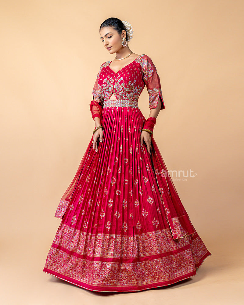 Red Gown with Net Dupatta