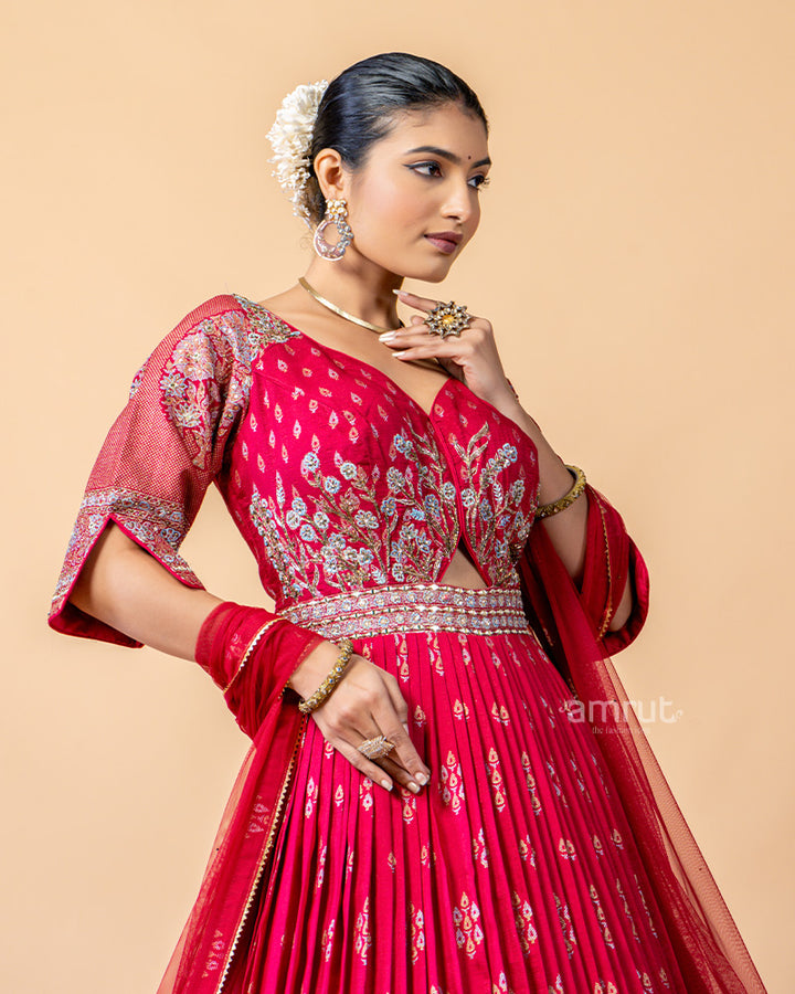 Red Gown with Net Dupatta