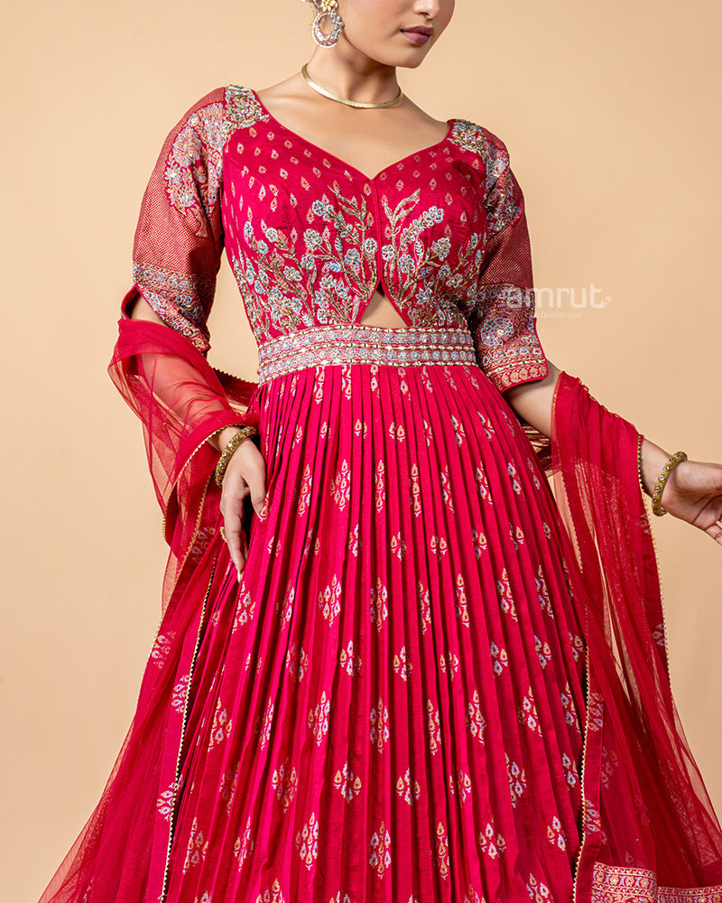 Red Gown with Net Dupatta