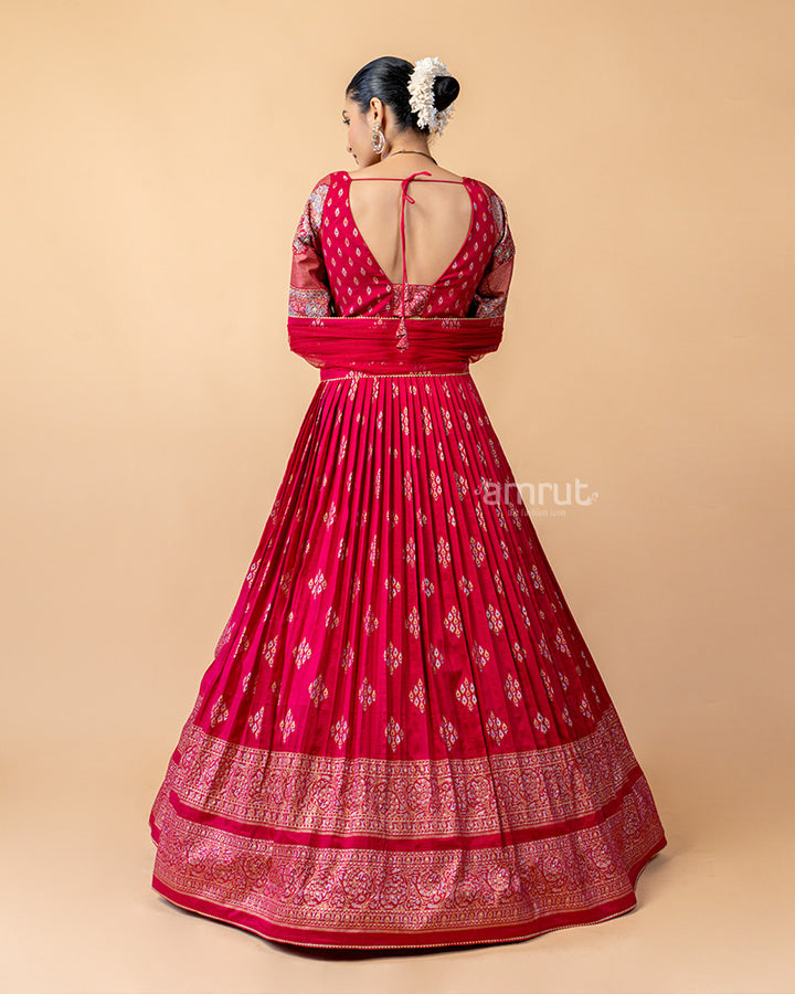 Red Gown with Net Dupatta