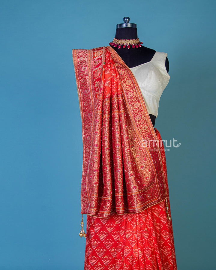 Red Cotton Silk Saree With Unstitched Blouse