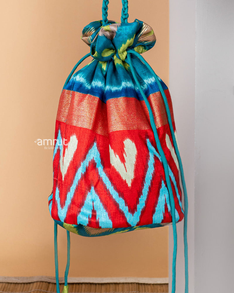 Red Designer Potli Bag for Women In Cotton Silk