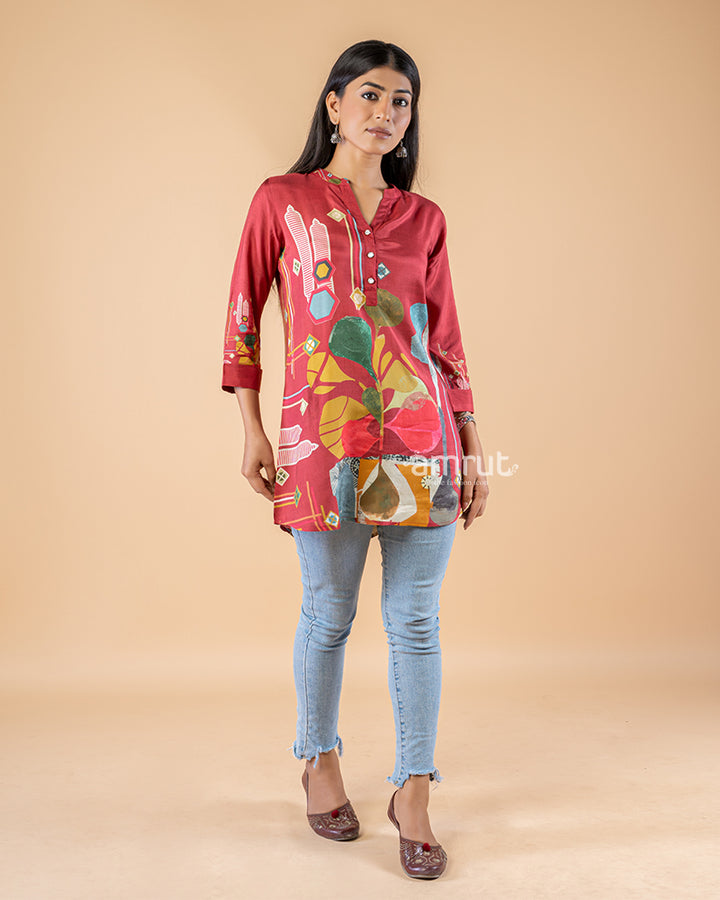 Red Printed Short Kurti