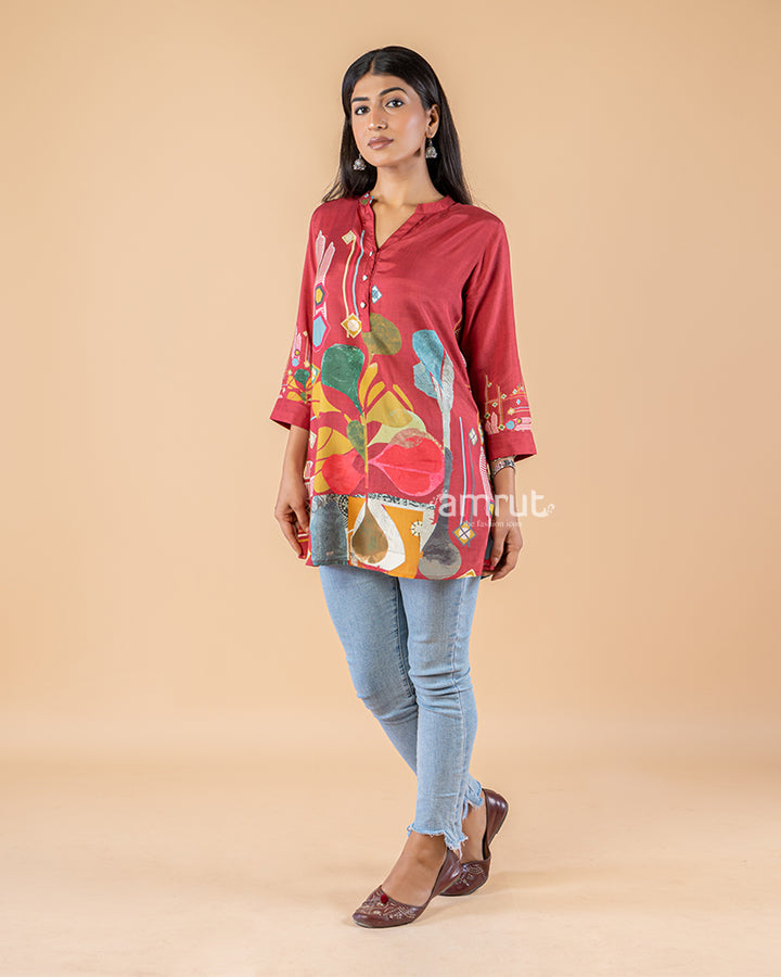 Red Printed Short Kurti