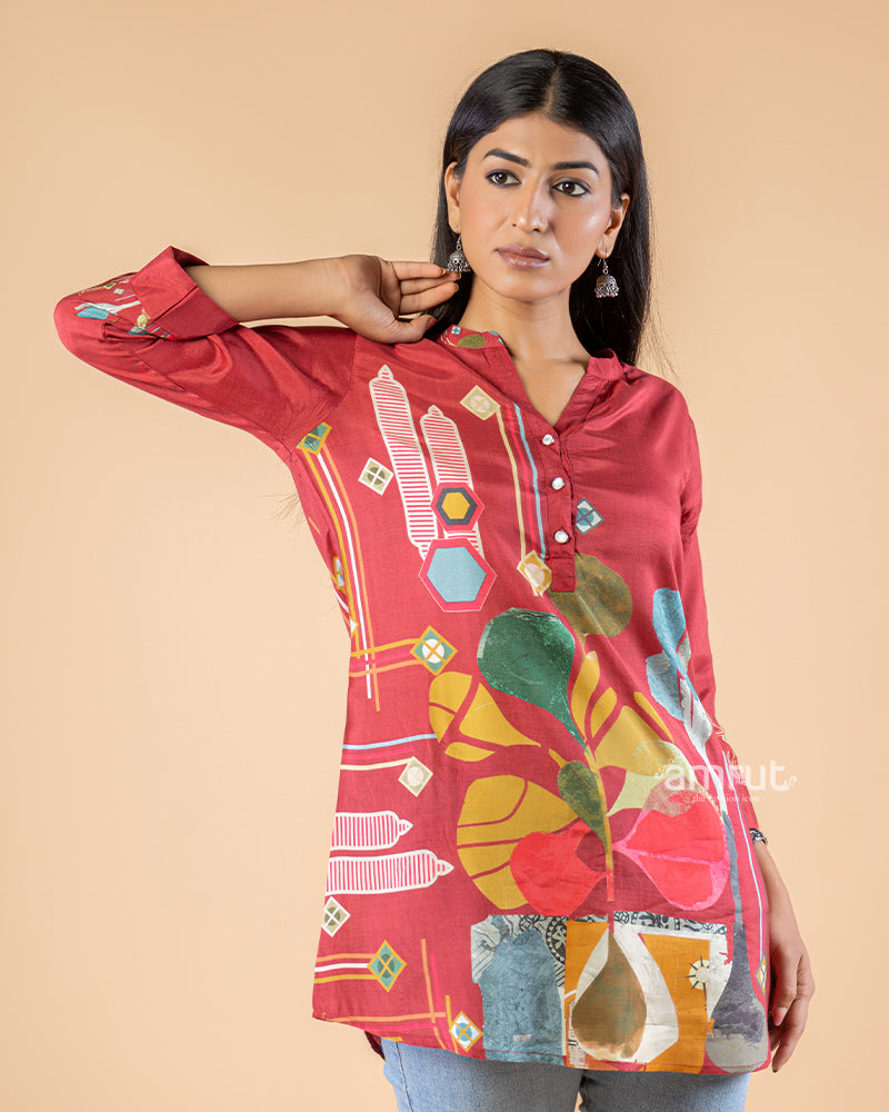 Red Printed Short Kurti