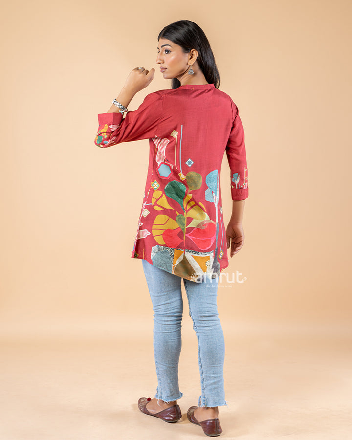 Red Printed Short Kurti