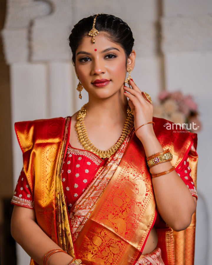 Red Pure Kanjivaram Silk Saree for Bride