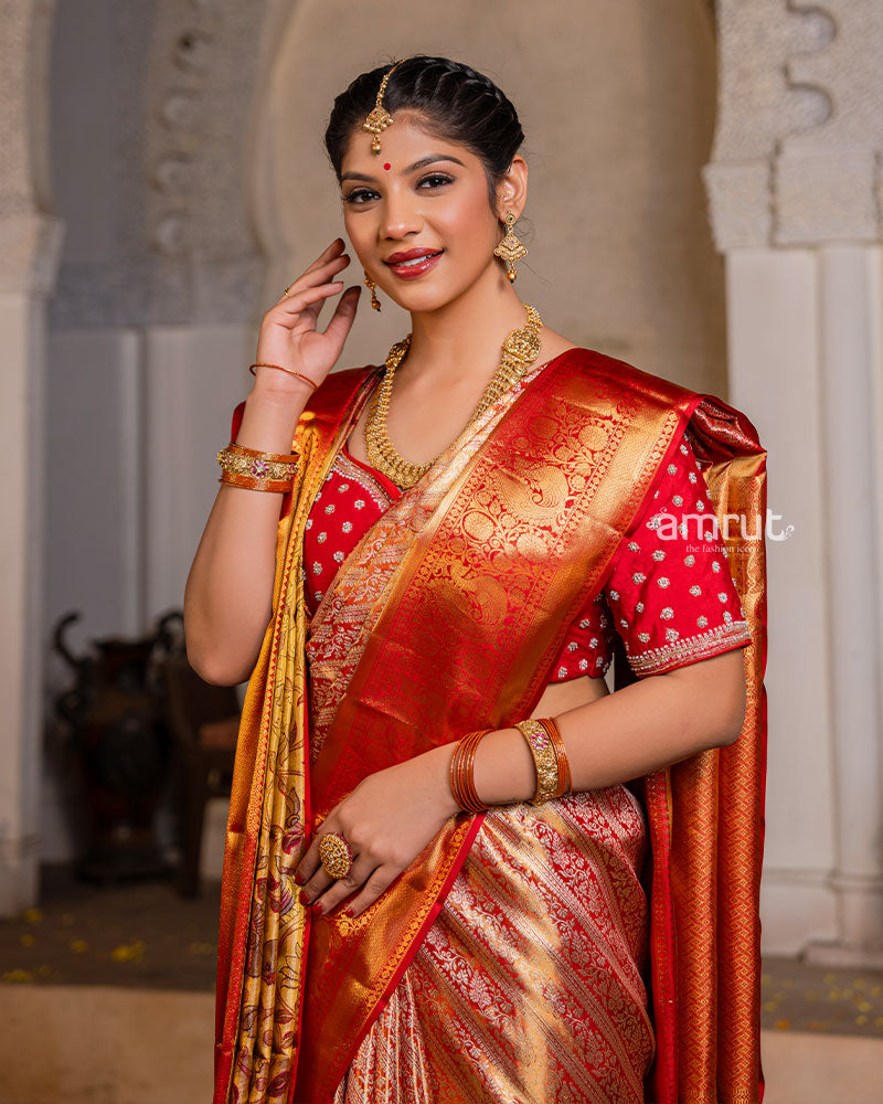 Red Pure Kanjivaram Silk Saree for Bride