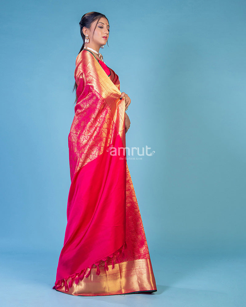 Red Wedding Wear Woven Banarasi Silk Saree With Unstitched Blouse