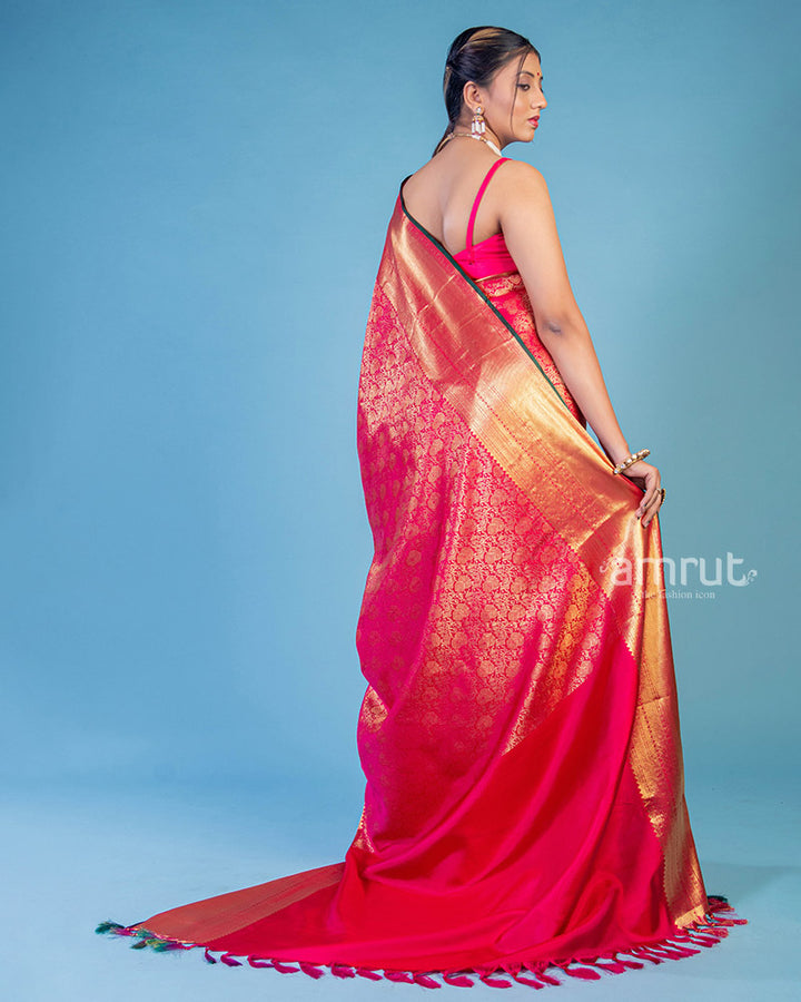 Red Wedding Wear Woven Banarasi Silk Saree With Unstitched Blouse