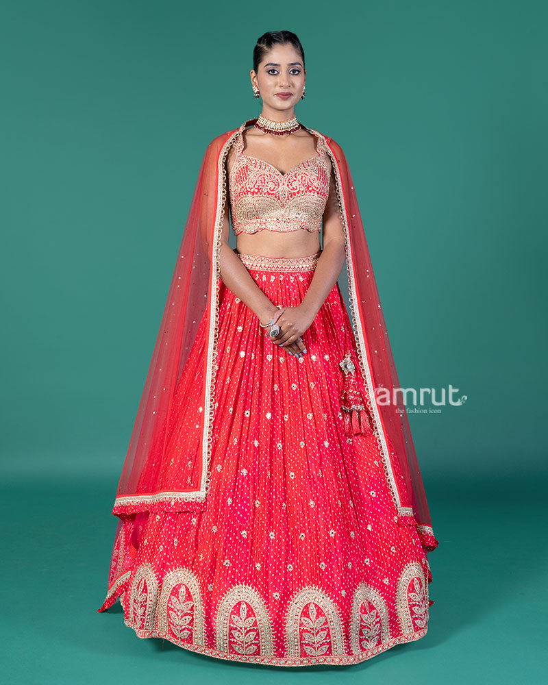 Red Embellished Lehenga with Sweetheart Choli and Net Dupatta 01