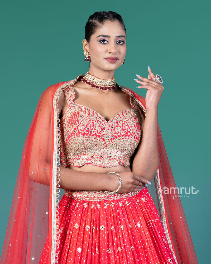 Red Embellished Lehenga with Sweetheart Choli and Net Dupatta 02