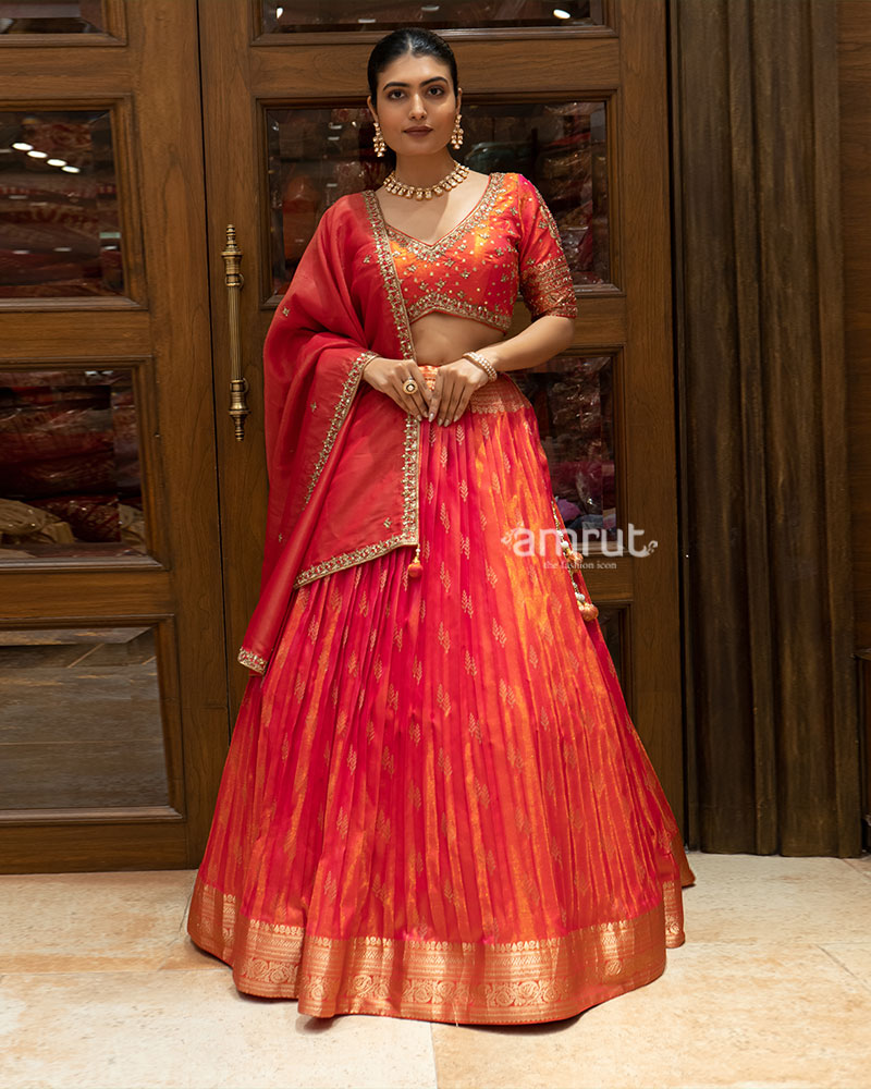 Red Zari Silk Lehenga Set with Embroidered Blouse and Dupatta 05