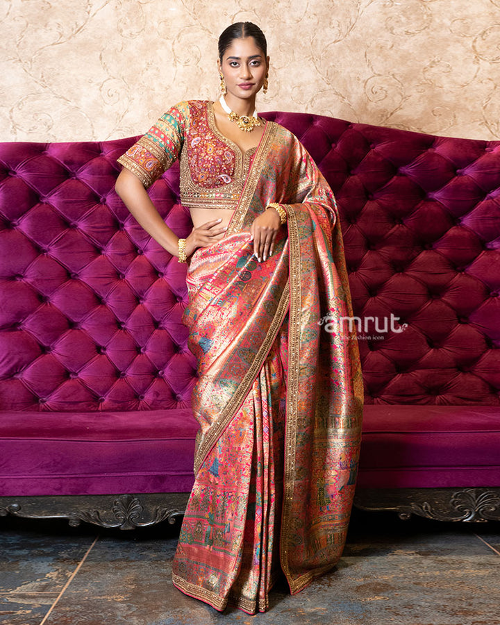 Red Zari Woven Silk Saree with Stitched Blouse 01