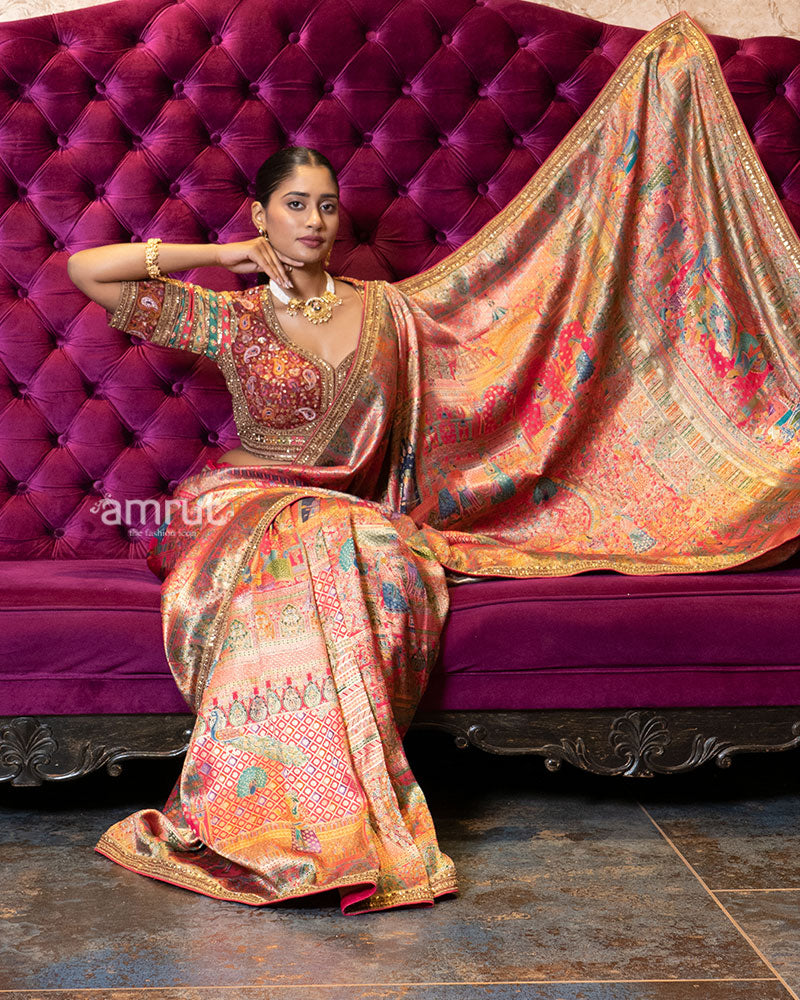 Red Zari Woven Silk Saree with Stitched Blouse 04