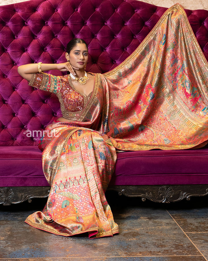 Red Zari Woven Silk Saree with Stitched Blouse 04
