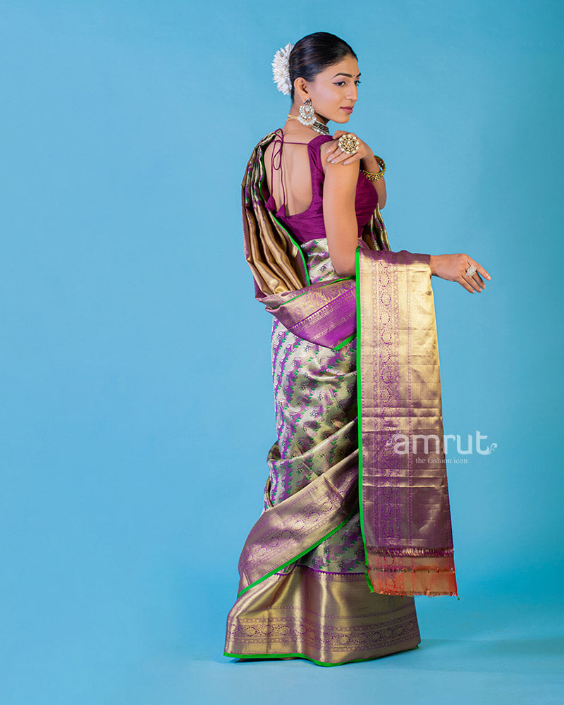 Rich Purple Heavy Banarasi Silk Woven Work Saree with Unstitched Blouse