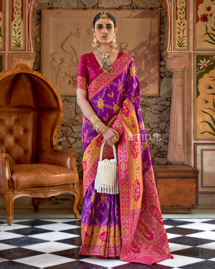 Rich Purple With Pink Border Silk Traditional Saree