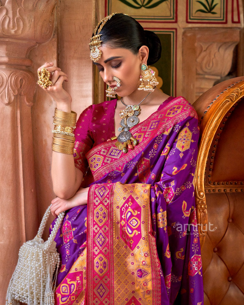 Rich Purple With Pink Border Silk Traditional Saree