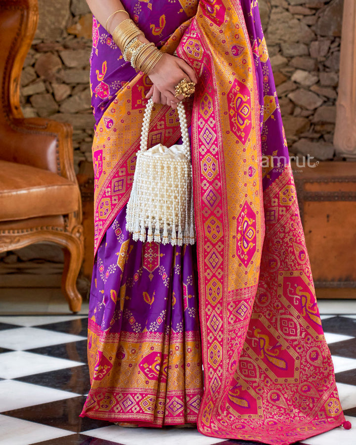 Rich Purple With Pink Border Silk Traditional Saree