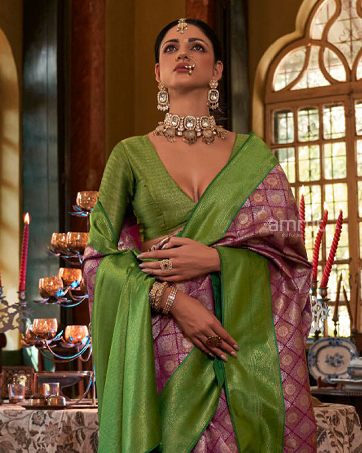 Rose Taupe Silk Saree With Unstitched Blouse