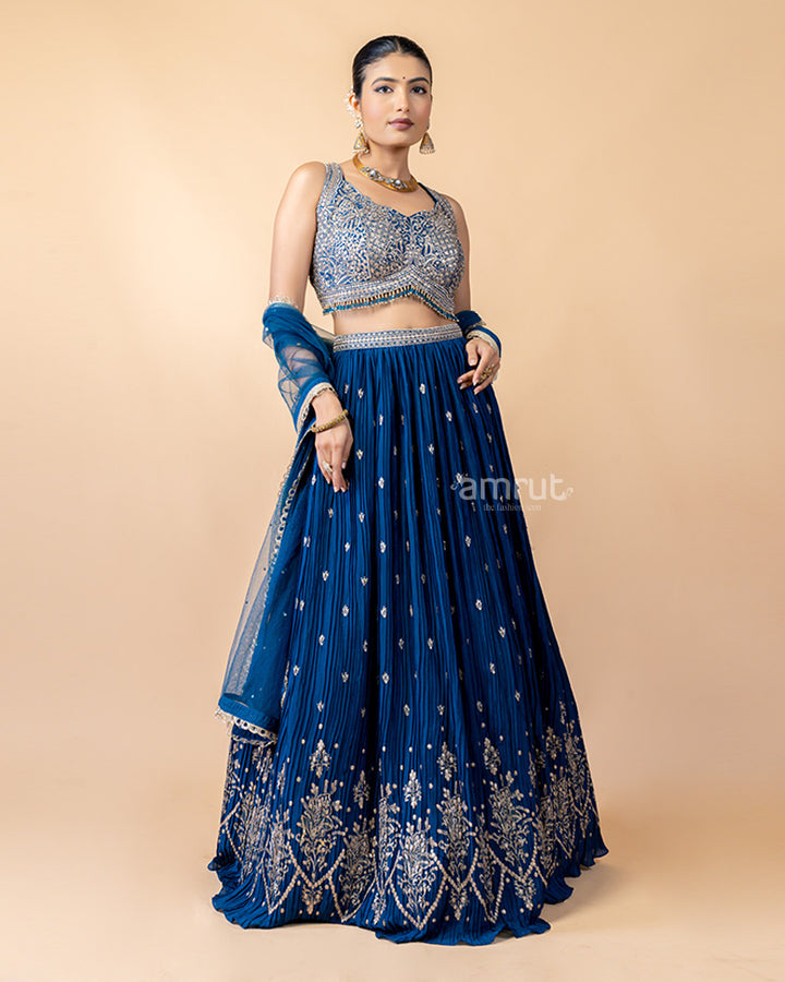 Royal Blue Lehenga Choli Garnished by Golden Work