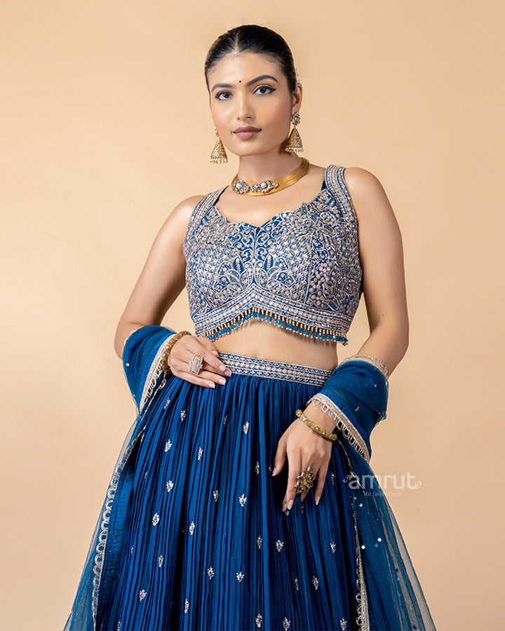 Royal Blue Lehenga Choli Garnished by Golden Work