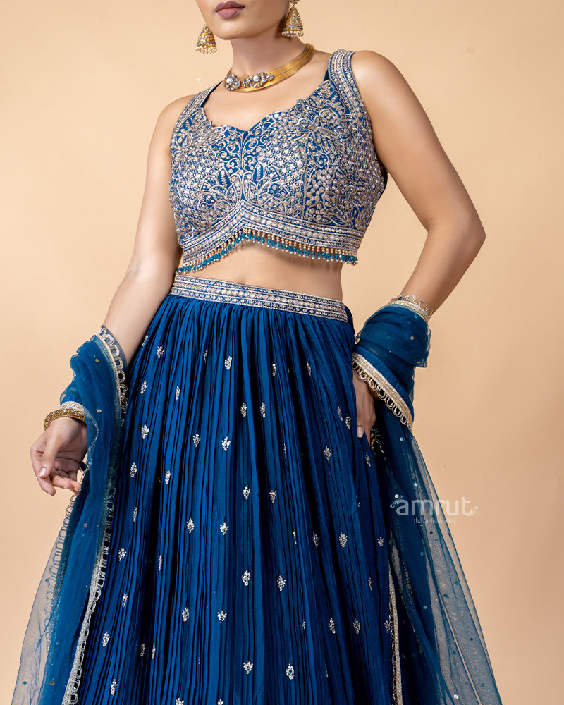 Royal Blue Lehenga Choli Garnished by Golden Work