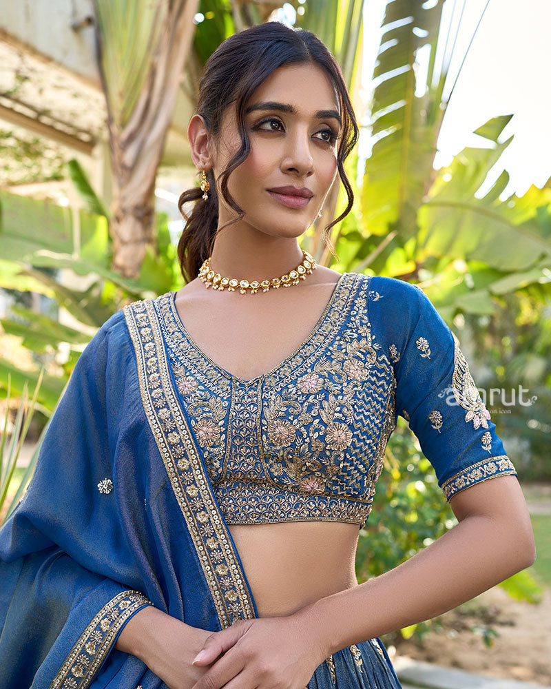 Royal Blue Golden Embroidered Lehenga Choli with Dupatta02