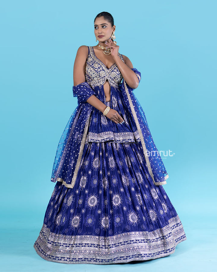 Royal Blue Sequins Embroidery Embellished Lehenga Choli 01