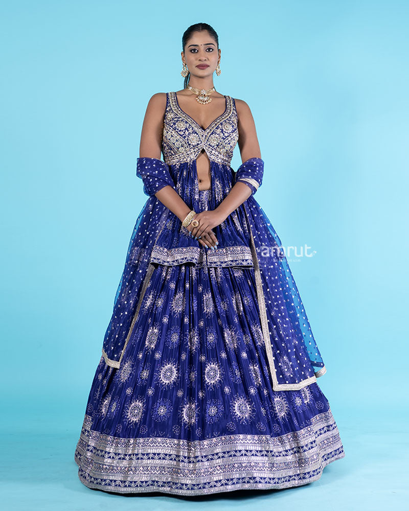 Royal Blue Sequins Embroidery Embellished Lehenga Choli 04