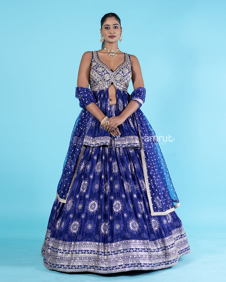 Royal Blue Sequins Embroidery Embellished Lehenga Choli 04