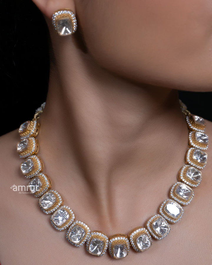 Royal Kundan Inspired Square Stone Necklace Set 01