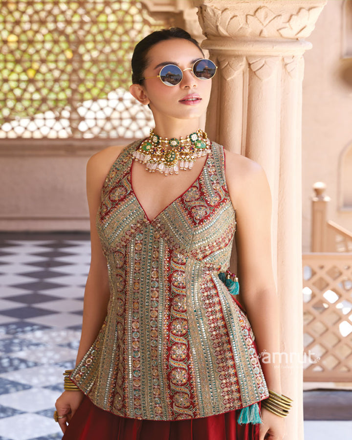 Rust Red Printed Georgette Dhoti Set 02