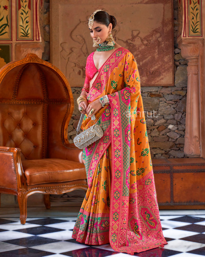 Rusty Orange With Pink Border Silk Traditional Saree