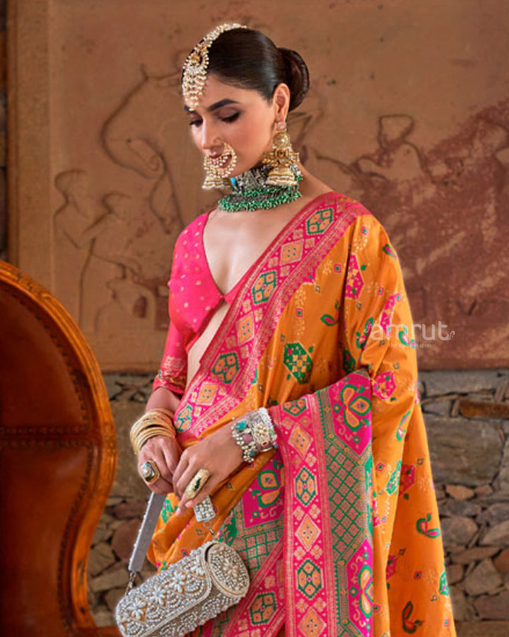 Rusty Orange With Pink Border Silk Traditional Saree