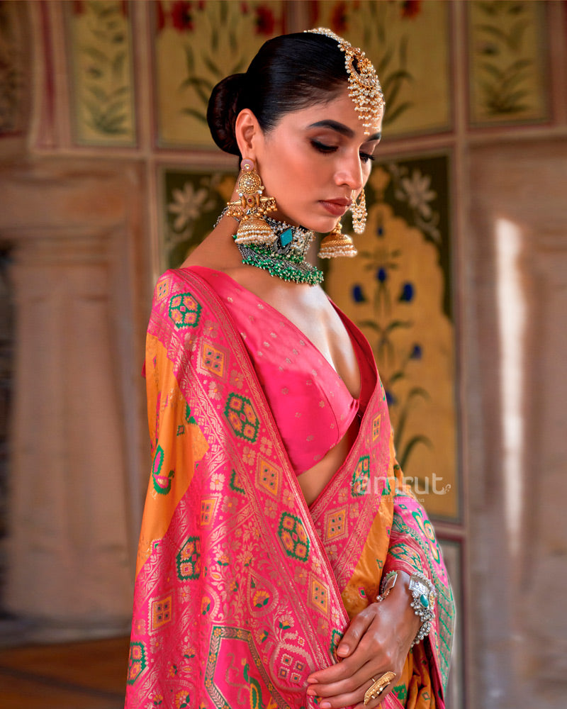 Rusty Orange With Pink Border Silk Traditional Saree