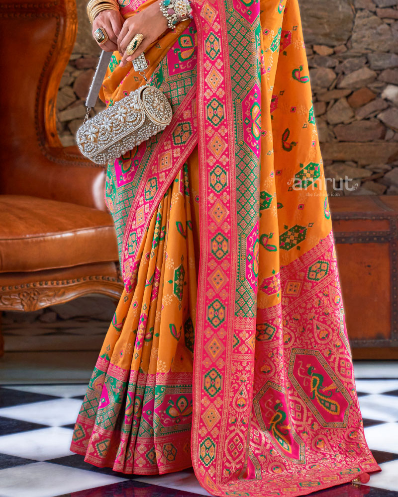 Rusty Orange With Pink Border Silk Traditional Saree