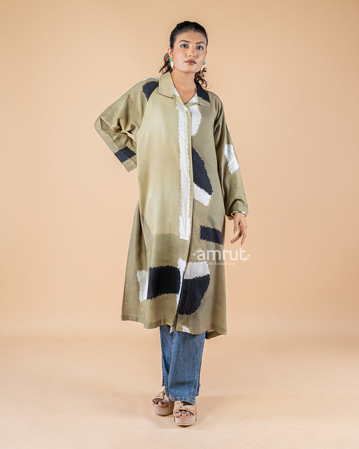 Sage Green Geometric Print Western Dress