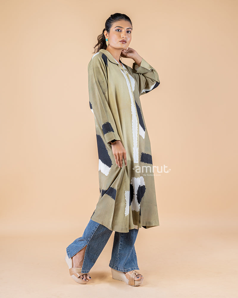 Sage Green Geometric Print Western Dress