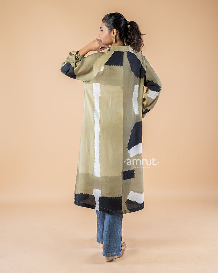 Sage Green Geometric Print Western Dress